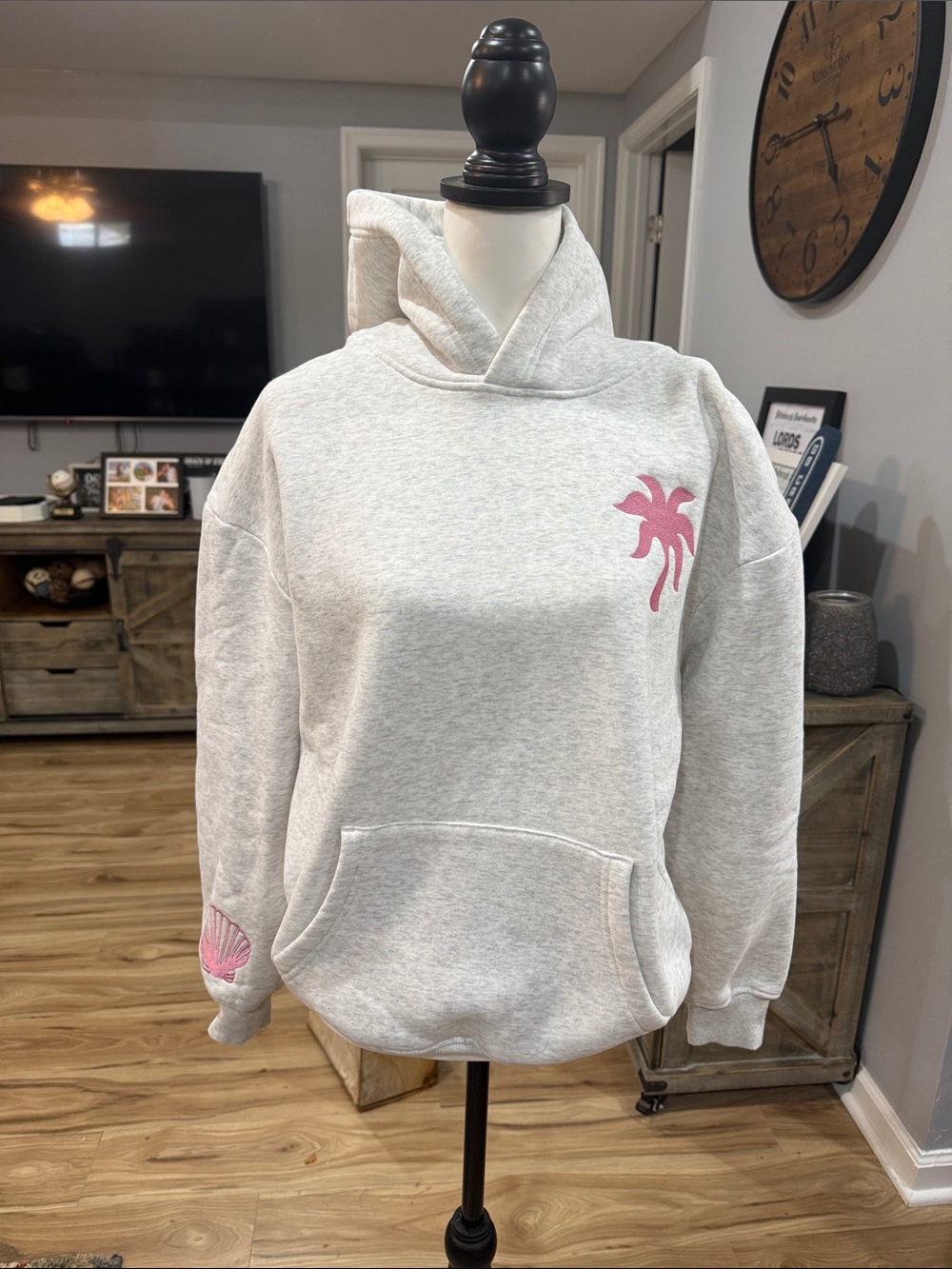 Pink Palm Puff “Hawaii Hibiscus” Embroidered Hoodie